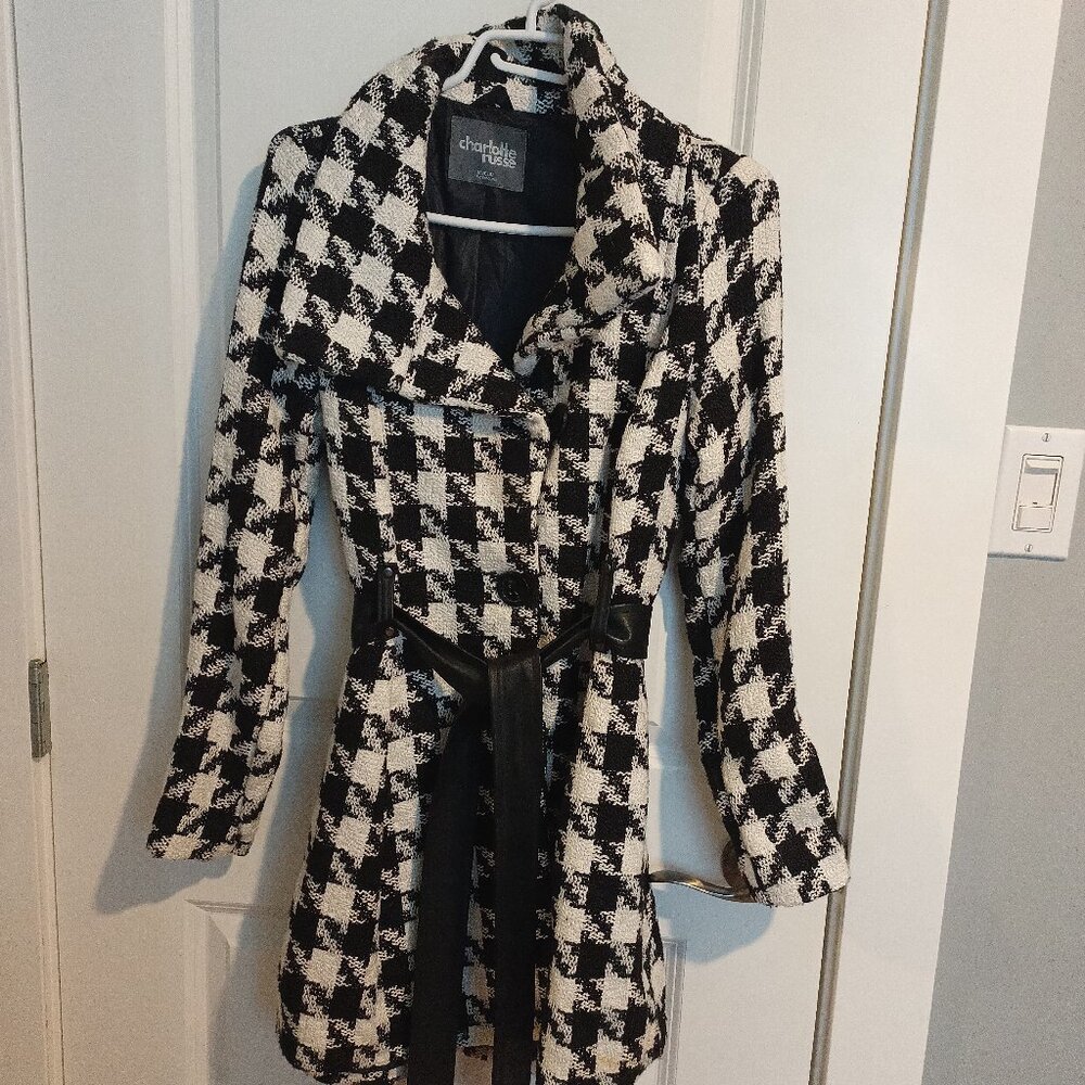 Charlotte Russe Women's Knit Houndstooth Wool Blend Coat Size Medium